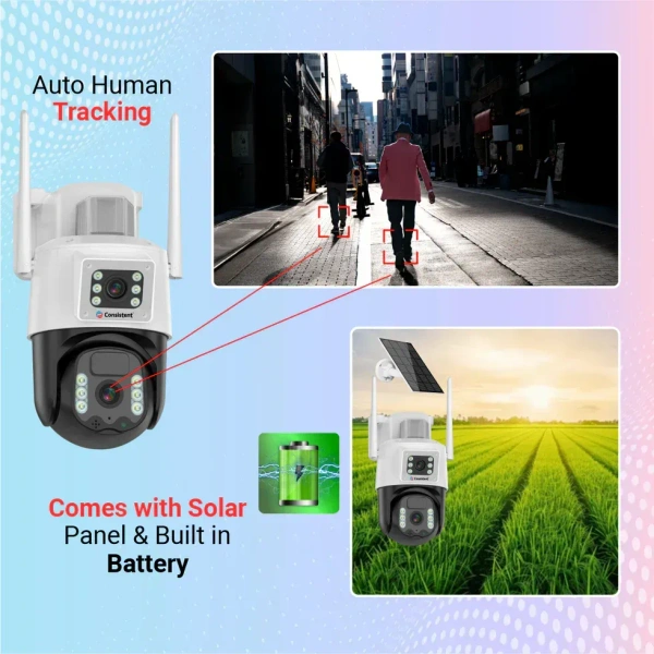 Consistent 4g solar 3mp+3mp Linkage Camera  - 4g Solar Camera, 3MP + 3MP,