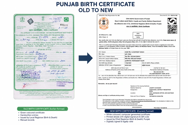 Birth certificate Old To New 