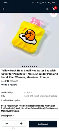 Yellow Duck Head Small Hot Water Bag with Cover for Pain Relief, Neck, Shoulder Pain and Hand, Feet Warmer, Menstrual Cramps.