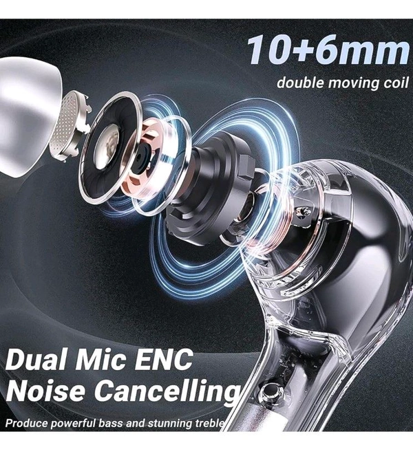 Bluetooth Headphones, Wireless Bluetooth 5.3 In-Ear with Microphones, 200mAh Battery, Transparent LED Display, ENC Noise Cancelling Earbuds, Earphones (1 Pc)