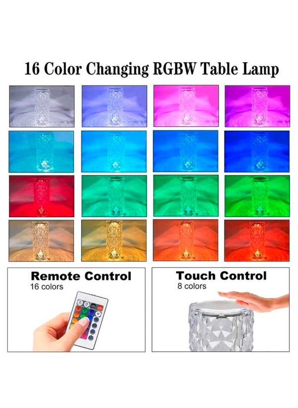 ALL DECORATIVE LIGHTS|| DROP DOWN MENUS|| - Crystal Touch Night Light (16 Colors) - Rose Diamond Table Lamp with Remote Control, USB Table Lamp, Romantic Date Lighting