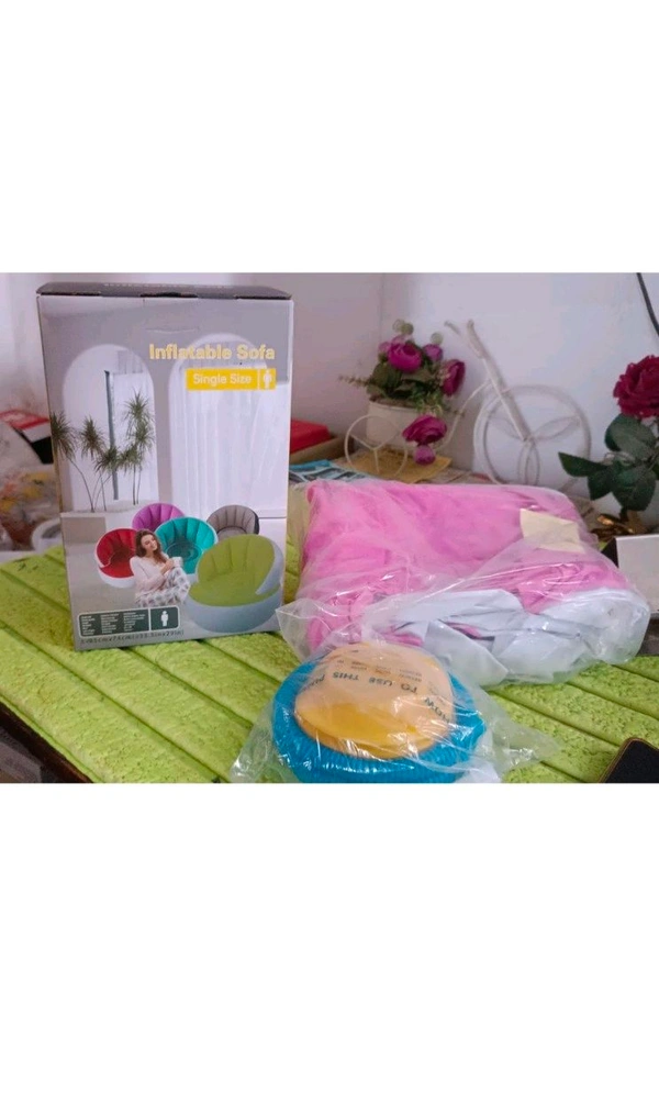 Kids inflatable sofa chair with backrest & Foot Air Pump with Hose (1 Set / 85x74 Cm Approx) - Wild Watermelon