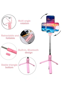 Portable Foldable Selfie Stick with Remote Control, 3-Axis Tripod Hand Stabilizer for Smartphones, TikTok Vlog YouTuber Video Recording (1 Pc)