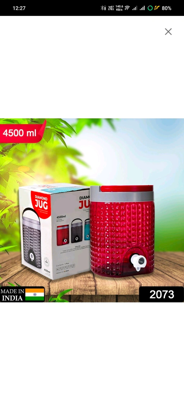 Nekza Diamond cut design plastic water jug to carrying water and other beverages. (4500Ml)