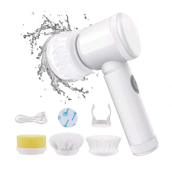 Portable Electric Cleaning Brush with 3 Replaceable Brush Heads (5 In 1) - White