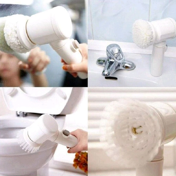 Portable Electric Cleaning Brush with 3 Replaceable Brush Heads (5 In 1) - White
