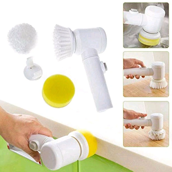 Portable Electric Cleaning Brush with 3 Replaceable Brush Heads (5 In 1) - White