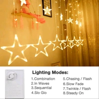 12 STARS CURTAIN STRING LIGHTS, WINDOW CURTAIN LIGHTS WITH 8 FLASHING MODES DECORATION FOR FESTIVALS