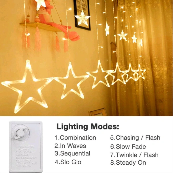 12 STARS CURTAIN STRING LIGHTS, WINDOW CURTAIN LIGHTS WITH 8 FLASHING MODES DECORATION FOR FESTIVALS