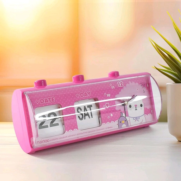 Elegant Desk Clock with Date & Day Display, Alarm System & Manual Date & Day (1 Pc)