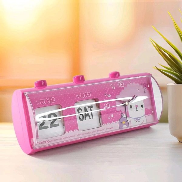 Elegant Desk Clock with Date & Day Display, Alarm System & Manual Date & Day (1 Pc)
