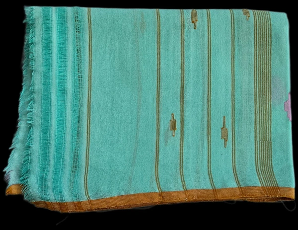 Reshmi Muga Light Blue Brown Border