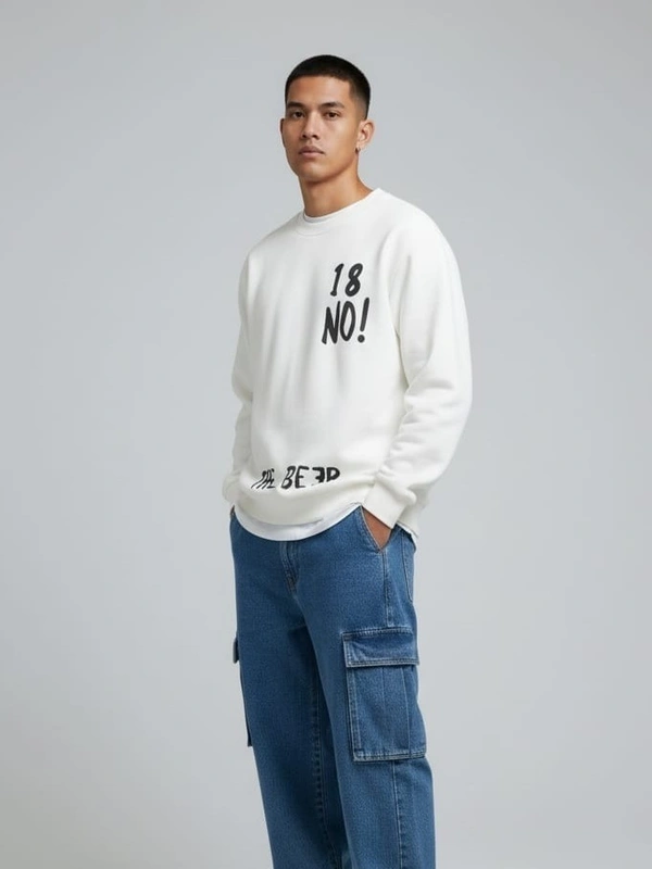 NECK CEOWN SWATSHIRT - XL, WHITE