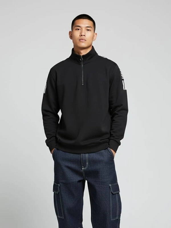 CASUAL QUATER ZIP SWEATSHIRT - XL, BLACK