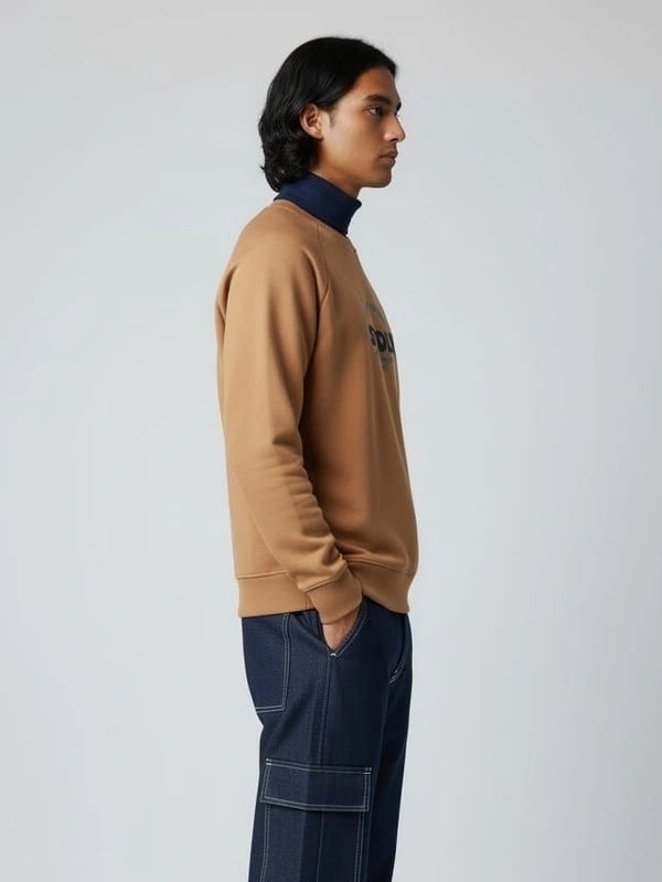 CREWNECK SWEATSHIRT - L, LIGHT BROWN