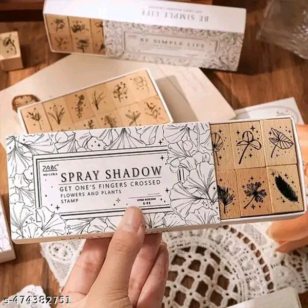8PC PCENFAP078 Spray Shadow Series Retro Floral Plant Wooden Seal Stamp Pack Diy Scrapbooking, Crafts & Stationery Fun Seal Stamp (PACK OF 8PC)
- Combo Design 1