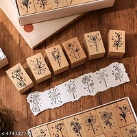 8PC PCENFAP078 Spray Shadow Series Retro Floral Plant Wooden Seal Stamp Pack Diy Scrapbooking, Crafts & Stationery Fun Seal Stamp (PACK OF 8PC)
- Combo Design 1