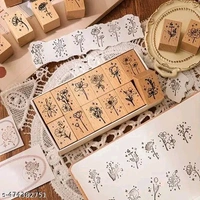 8PC PCENFAP078 Spray Shadow Series Retro Floral Plant Wooden Seal Stamp Pack Diy Scrapbooking, Crafts & Stationery Fun Seal Stamp (PACK OF 8PC)
- Combo Design 1