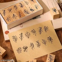 8PC PCENFAP078 Spray Shadow Series Retro Floral Plant Wooden Seal Stamp Pack Diy Scrapbooking, Crafts & Stationery Fun Seal Stamp (PACK OF 8PC)
- Combo Design 1