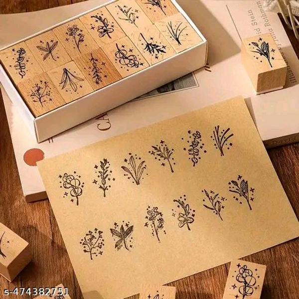 8PC PCENFAP078 Spray Shadow Series Retro Floral Plant Wooden Seal Stamp Pack Diy Scrapbooking, Crafts & Stationery Fun Seal Stamp (PACK OF 8PC)
- Combo Design 1