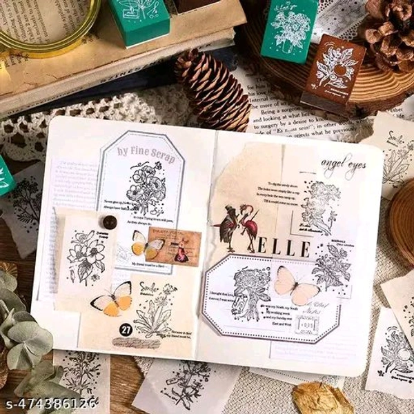 8PC PCENFAP078 Spray Shadow Series Retro Floral Plant Wooden Seal Stamp Pack Diy Scrapbooking, Crafts & Stationery Fun Seal Stamp (PACK OF 8PC)
- Combo Design 3