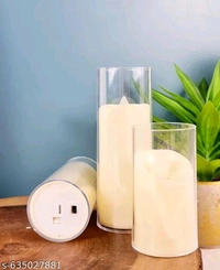 3 Piece Acrylic LED Flameless Pillar Candles Set | Wireless Smokeless Warm Light Decorative Tea Light Candles for Home Decor, Wedding, Christmas, Valentine, Birthday & Party Decoration