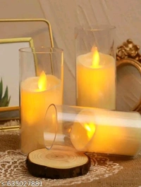 3 Piece Acrylic LED Flameless Pillar Candles Set | Wireless Smokeless Warm Light Decorative Tea Light Candles for Home Decor, Wedding, Christmas, Valentine, Birthday & Party Decoration