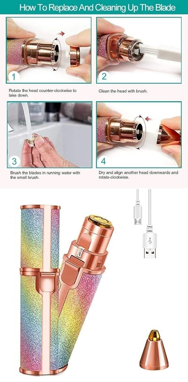 daily days 2-in-1 USB Rechargeable Flawless Hair Remover & Eyebrow Trimmer for Women – Rainbow Color