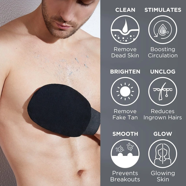 DAILY DAYS Exfoliating Scrub Glove Shower Scrub Gloves Body Facial Tan Massage Mitt (Pack of 1, Black)