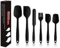 daily days ilicone Spatula Set - 6 Piece Non-Stick Silicone Spatula Set with Stainless Steel Core - Heat-Resistant Spatula Kitchen Utensils Set for Cooking, Baking and Mixing (Black)