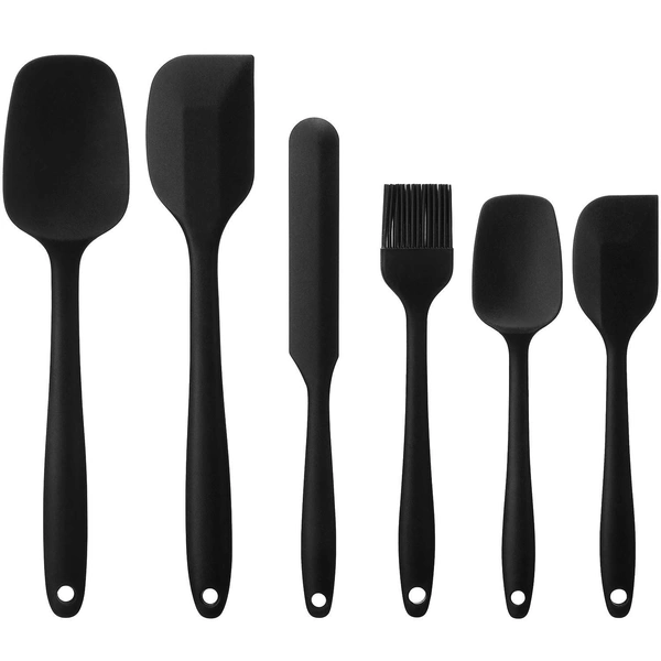 daily days ilicone Spatula Set - 6 Piece Non-Stick Silicone Spatula Set with Stainless Steel Core - Heat-Resistant Spatula Kitchen Utensils Set for Cooking, Baking and Mixing (Black)