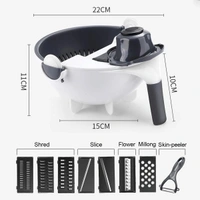 daily days Wet Basket 9 in 1 Vegetable Cutter with Drain Wet Basket Kitchen Shredder Grater Slicer Magic Multifunctional Rotate Vegetable Cutter