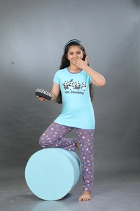 Vee MAX Vee Max Girls Printed Collar Night Suit - Blue, 11-12 Yrs