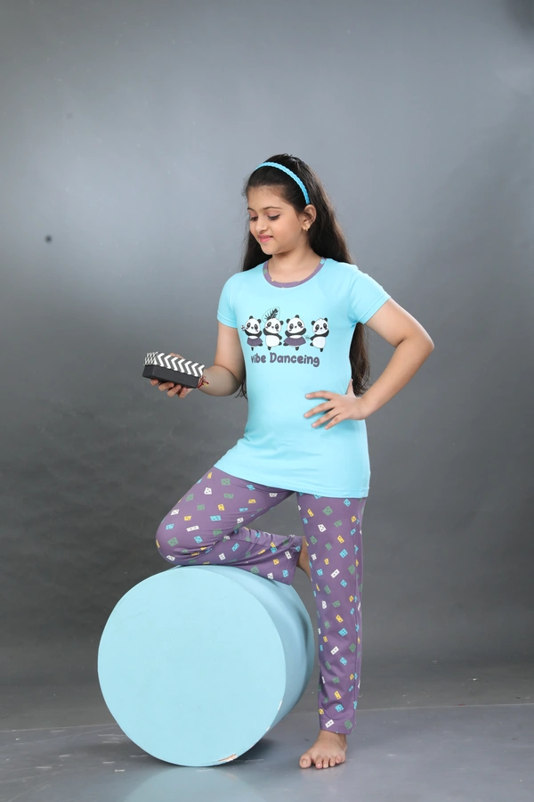 Vee MAX Vee Max Girls Printed Collar Night Suit - Blue, 11-12 Yrs