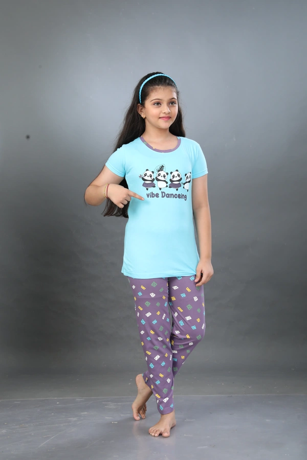 Vee MAX Vee Max Girls Printed Collar Night Suit - Blue, 11-12 Yrs