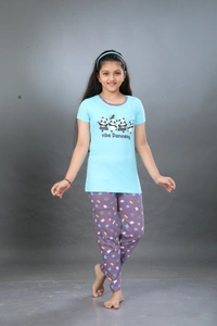 Vee MAX Vee Max Girls Printed Collar Night Suit - Blue, 11-12 Yrs