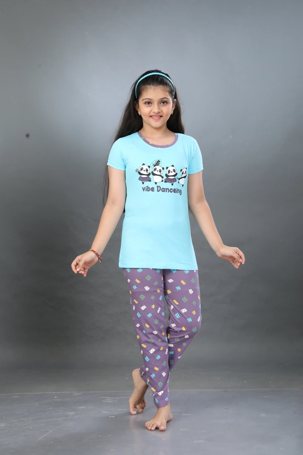 Vee MAX Vee Max Girls Printed Collar Night Suit - Blue, 11-12 Yrs