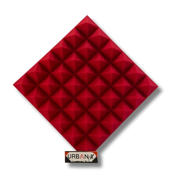 Urban-X URBAN-X® Pyramid Soundproofing Studio Acoustic Foam 1'x1' ft. - 2 Inches 50D High Density, Soundproof Foam, Noise Reduction Panels, Echo Absorption - Set of 6, Red