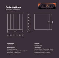 Urban-X URBAN-X T-Wedge Soundproofing Studio Acoustic Foam 1'x1' - 2 Inches 50D High Density, Soundproof Foam, Noise Reduction Panels, Echo Absorption - Set of 60, Black