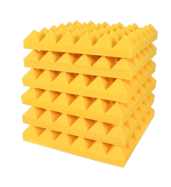 Urban-X URBAN-X® Pyramid Soundproofing Studio Acoustic Foam 1'x1' ft. - 2 Inches 50D High Density, Soundproof Foam, Noise Reduction Panels, Echo Absorption - Set of 18, Yellow