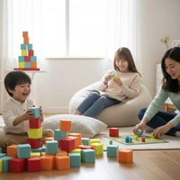 URBAN-X® Soft Foam Cubes, Colorful Flame Retardant Pit Blocks Foam Pit Cubes for Trampoline Arenas, Gymnastics, Playground, 6"x6"x6" (Black, Blue, Pink, Yellow) - Set of 40