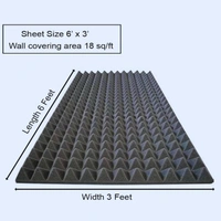 URBAN-X Pyramid Sheet 6x3 ft - 2 inches 50D Soundproofing Studio Acoustic Foams | 50D High Density, Soundproof Foam, Noise Reduction Panels, Echo Absorption - Black 50mm - Set of 2