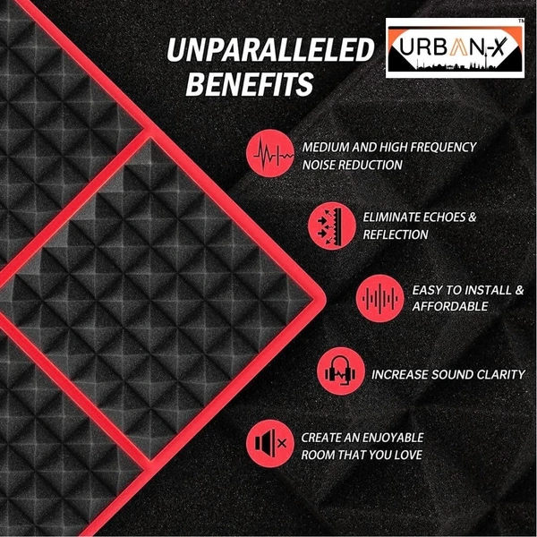 Urban-X URBAN-X® Pyramid Soundproofing Studio Acoustic Foam 1'x1' ft. - 2 Inches 50D High Density, Soundproof Foam, Noise Reduction Panels, Echo Absorption - Set of 18, Yellow