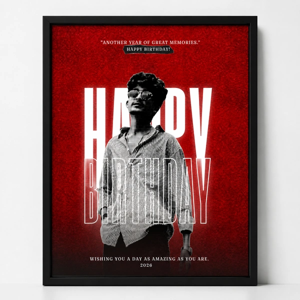 Red Aesthetic Birthday Poster Frame – Custom Photo Wall Art (A4)