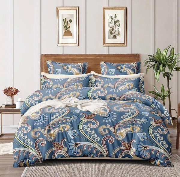 The Dreamy Blue Double Bedsheet with Pillow Covers(1+2) set - blue