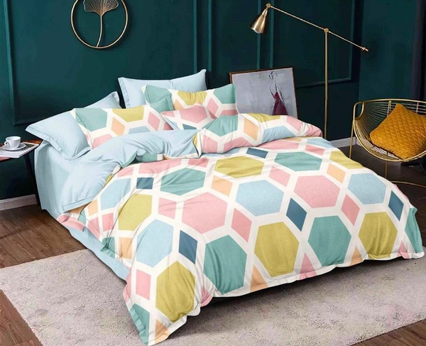 The Pastel Drama Double Bedsheet with Pillow Covers(1+2) Set - Multi