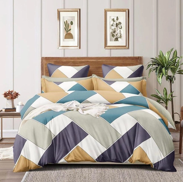 Criss-Cross Double Bedsheet with Pillow Covers(1+2) set - Blue and brown