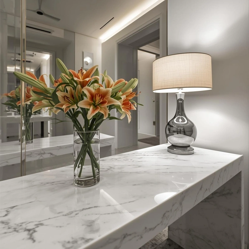 Luxury marble console table protected with surface protection film