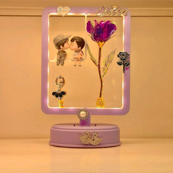 Melody Love Lighting&Music Cute Couple Frame With 🌹 Rose - 10inch, VIOLET