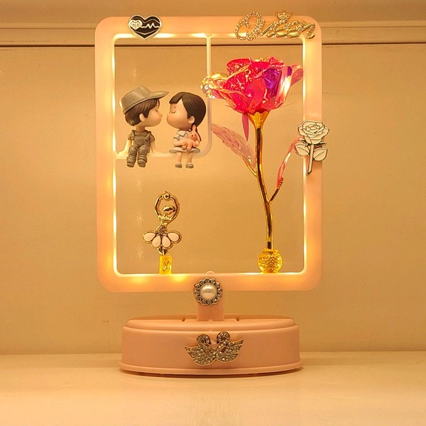 Melody Love Lighting&Music Cute Couple Frame With 🌹 Rose - 10inch, VIOLET